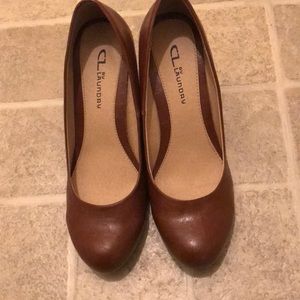 Brown leather wedges